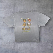 Load image into Gallery viewer, Early 00's Weird Fish Hunting Cartoon Novelty Graphic Faded Grey T-Shirt
