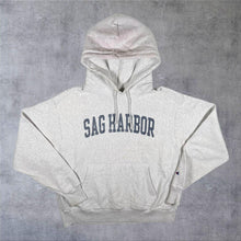 Load image into Gallery viewer, Early 00's Champion Reverse Weave "Sag Harbor" USA Graphic Grey Hoodie
