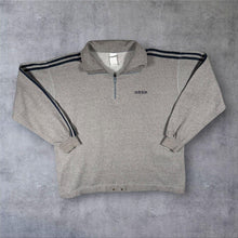 Load image into Gallery viewer, Vintage Adidas 3 Stripe Quarter Zip Sweatshirt Grey Pullover Jumper Retro Large XL
