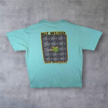 Load image into Gallery viewer, Weird Fish "Not Weird Just Different" Cartoon Spellout Graphic Turquoise T-Shirt
