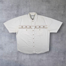 Load image into Gallery viewer, Vintage Jacques Lorant Cowboy Western Embroidered White Cotton Short Sleeve Popper Shirt
