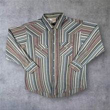 Load image into Gallery viewer, Vintage Western Frontier Pearl Snap Shirt XL Made USA Cowboy Striped 90s
