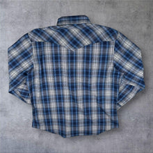 Load image into Gallery viewer, Vintage Wrangler Western Cowboy Blue White Check Long Sleeve Popper Shirt
