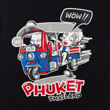 Load image into Gallery viewer, Phuket Thailand Novelty Souvenir Tourist Cartoon Graphic Black T-Shirt
