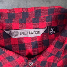 Load image into Gallery viewer, Harley Davidson Mens Large Slim Skull Shirt Red Black Buffalo Plaid Biker Check
