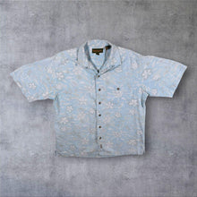 Load image into Gallery viewer, Vintage Timberland Hawaiian Floral Pattern Blue Open Collar Linen Cotton Shirt
