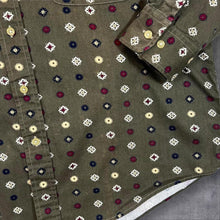 Load image into Gallery viewer, Vintage Natural Issue Khaki Green Patterned Long Sleeve Button-Up Cotton Shirt
