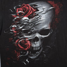 Load image into Gallery viewer, Early 00's Spiral Goth Fantasy Skull Rose Graphic Black T-Shirt
