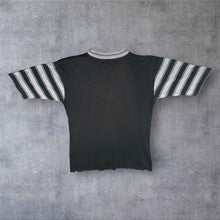 Load image into Gallery viewer, Vintage 90's Station Faded Black Grey Striped Sleeve Cotton T-Shirt
