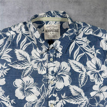 Load image into Gallery viewer, Aeropostale Mens Large Hawaiian Shirt Blue White Hibiscus Floral Aloha Cotton
