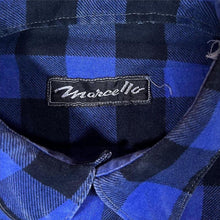 Load image into Gallery viewer, Vintage Marcello Blue Black Plaid Check Long Sleeve Cotton Longline Flannel Shirt
