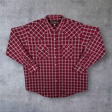 Load image into Gallery viewer, Vintage Plains Western Cowboy Red White Check Long Sleeve Popper Shirt
