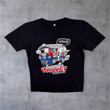 Load image into Gallery viewer, Phuket Thailand Novelty Souvenir Tourist Cartoon Graphic Black T-Shirt
