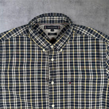 Load image into Gallery viewer, Tommy Hilfiger Mens Shirt L Navy White Yellow Plaid Check Regular Fit Button Down
