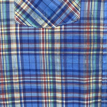 Load image into Gallery viewer, Vintage Dale's Western Shirt Made USA Blue Plaid Pearl Snap Cowboy Short Sleeve
