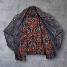 Load image into Gallery viewer, Massimo Dutti Leather Biker Jacket Distressed Black Quilted Moto Y2K
