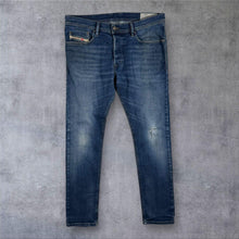 Load image into Gallery viewer, Diesel Tepphar Jeans Mens W32 Blue Slim Carrot Tapered Distressed Denim
