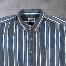 Load image into Gallery viewer, Vintage 90s Basic Editions Blue Striped Shirt Boxy Denim Look Y2K Skater

