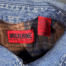 Load image into Gallery viewer, Vintage 90s Wolverine Denim Shirt Jacket L Fleece Lined Workwear Shacket USA
