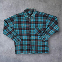 Load image into Gallery viewer, Vintage 90s Vesta Mens 40 M Teal Plaid Flannel Shirt 100% Cotton Grunge Check
