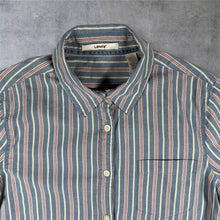Load image into Gallery viewer, Levi's Striped Shirt Women's LargeBlue Red 100% Cotton Long Sleeve Button Up
