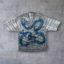 Load image into Gallery viewer, Early 00's Dian Dian Tong Goth Y2K Dragon Pattern Grey Blue Mesh Short Sleeve Shirt

