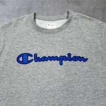 Load image into Gallery viewer, Champion Elite Sweatshirt Mens Large Grey Blue Embroidered Big Logo Crewneck

