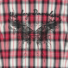 Load image into Gallery viewer, Harley Davidson Womens 1W Red Plaid Western Shirt Pearl Snap Wing Biker Y2K
