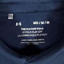 Load image into Gallery viewer, Under Armour Playoff Polo Shirt Mens M Navy Blue Gold Print Golf Loose Fit
