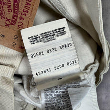 Load image into Gallery viewer, Vintage Levis 501XX Jeans W30 L30 Made in UK Cream Ecru Straight Leg 90s
