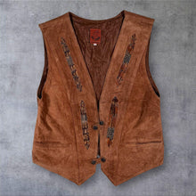 Load image into Gallery viewer, Vintage El Lobo Suede Leather Western Waistcoat L Feather Inlay Made France
