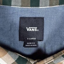 Load image into Gallery viewer, Vans "Slim Fit" Black Brown Cream Plaid Check Skater Long Sleeve Cotton Shirt
