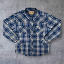 Load image into Gallery viewer, Vintage Wrangler Western Cowboy Blue White Check Long Sleeve Popper Shirt
