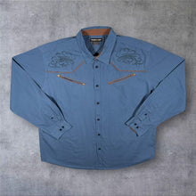 Load image into Gallery viewer, Atlas For Men Cowboy Western Filigree Panel Blue Long Sleeve Cotton Shirt
