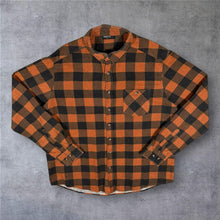Load image into Gallery viewer, Vintage 90s Identic Man L Orange Black Buffalo Check Flannel Shirt Grunge
