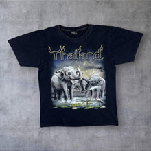 Load image into Gallery viewer, Early 00's Mr.Big Thailand Elephant Wildlife Souvenir Graphic Black T-Shirt
