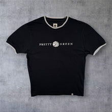 Load image into Gallery viewer, Pretty Green Embroidered Logo Spellout Black Cotton Ringer T-Shirt
