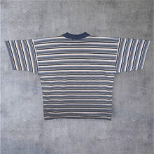 Load image into Gallery viewer, Vintage 90's The Sweater Shop Embroidered Collar Spellout Striped Cotton T-Shirt
