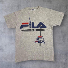 Load image into Gallery viewer, Vintage 90’s FILA Basketball Logo Spellout Graphic Grey T-Shirt
