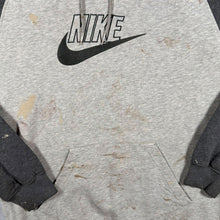 Load image into Gallery viewer, Early 00's Nike Embroidered Big Logo Spellout Colour Block Distressed Grey Hoodie
