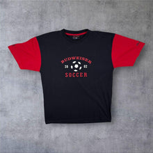 Load image into Gallery viewer, Early 00's Cotton Traders "Budweiser Soccer" Spellout Graphic Navy Blue Red T-Shirt
