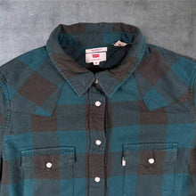 Load image into Gallery viewer, Levi's Western Shirt Women's M Green Black Buffalo Check Pearl Snap Tailored Fit
