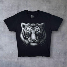 Load image into Gallery viewer, DOM White Tiger Animal Wildlife Graphic Black Cotton T-Shirt
