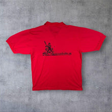 Load image into Gallery viewer, Vintage 90s Sansabelt Sport Baseball Graphic Polo Shirt Red Mens L Single Stitch
