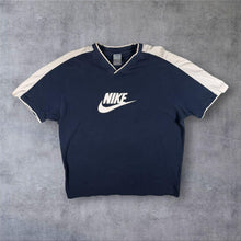Load image into Gallery viewer, Vintage Nike Y2K V Neck T Shirt XL Navy White Spellout Swoosh 00s Jersey
