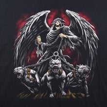 Load image into Gallery viewer, Goth Fantasy Grim Reaper Pitbulls Graphic Black Cotton T-Shirt
