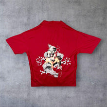 Load image into Gallery viewer, Early 00's Spotwear Goth Y2K Traditional Dragon Tiger Red Short Sleeve Shirt
