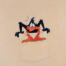 Load image into Gallery viewer, Vintage Warner Bros (1998)  Looney Tunes Daffy Duck Embroidered Yellow Pocket T-Shirt
