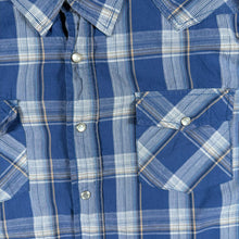 Load image into Gallery viewer, Aeropostale Mens L Western Shirt Blue Plaid Pearl Snap Cowboy 100% Cotton

