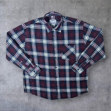 Load image into Gallery viewer, Vintage Cotton Country Club Burgundy Navy Plaid Check Long Sleeve Cotton Flannel Shirt

